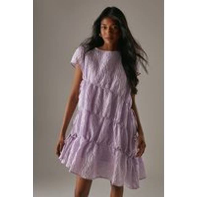 Womens Premium Jacquard Gathered Channel Smock Mini Dress - soft pink - Soft Pink - 6