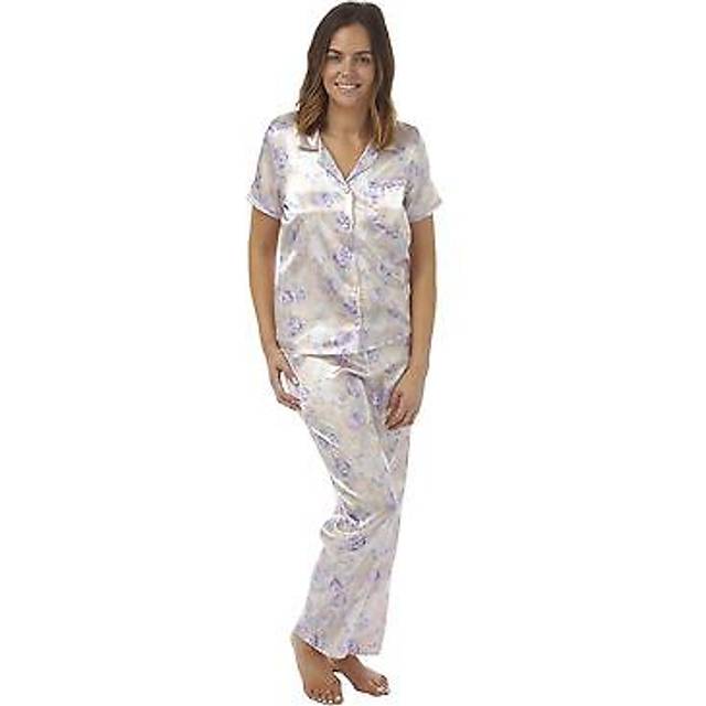 Women's roses soft touch satin pyjamas, pyjama set nightwear, size 8-22, bh53