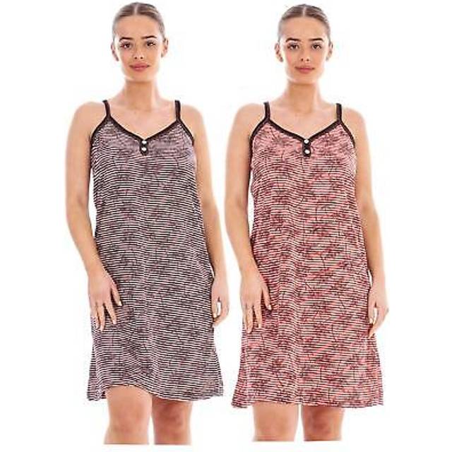 Ladies cotton strappy nightdress v-neck palm tree striped cami short nightshirts