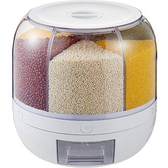 Food Grain Storage Container 6 Grid Rice Dispenser Rotatable Sealed Grain Food Storage Box Large L