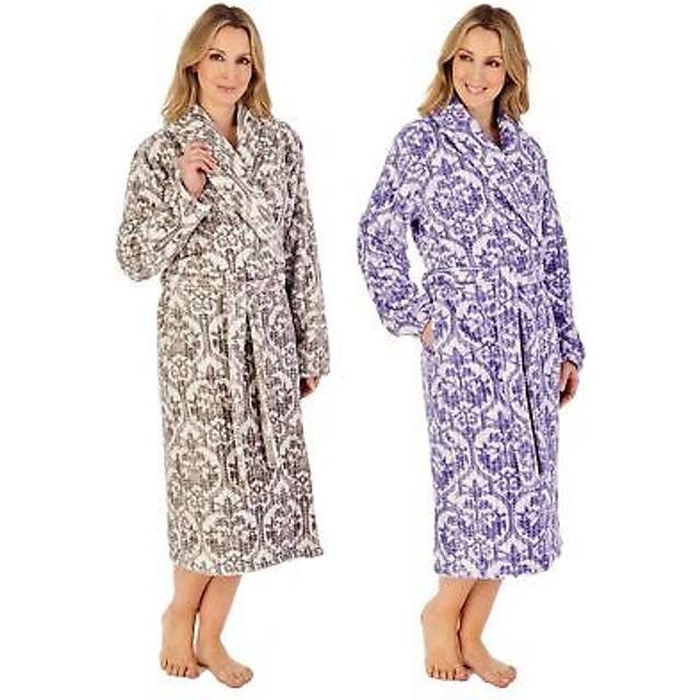 (Grey, XXL - UK 24/26) Slenderella Ladies Damask Waffle Fleece Shawl Collar Dressing Gown