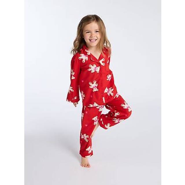 Boux avenue pyjama set girls teddy bear fleece kids cute nightwear pj with bag