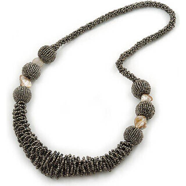Chunky metallic grey glass bead necklace - 70cm l