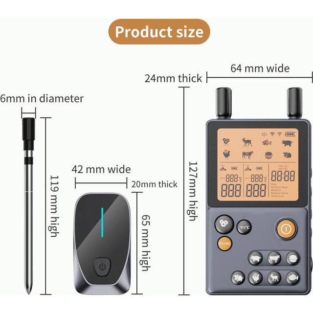 Meat Thermometer Digital BT Wire Free Connection Instant Read Oven Food Cooking Thermometer with black