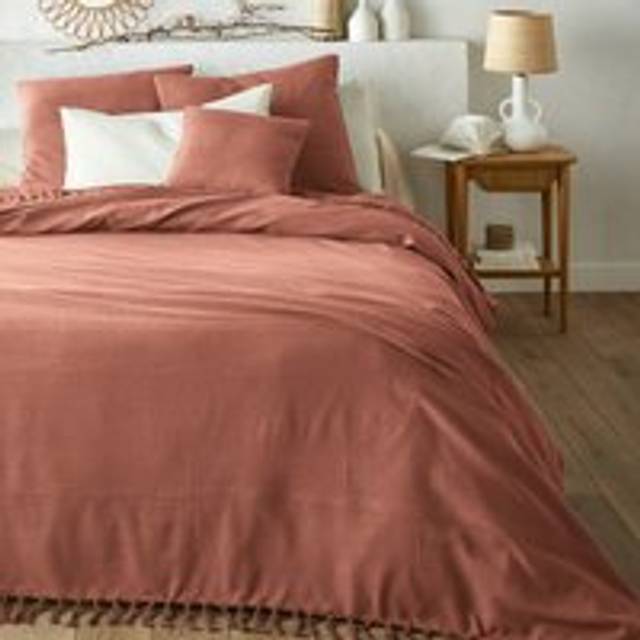 Nedo Fringed 100% Cotton Bedspread - terracotta - 150X150CM