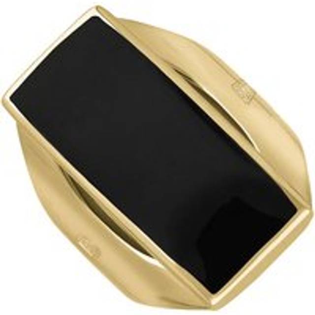 9ct Yellow Gold Whitby Jet Queen's Jubilee Hallmark Medium Oblong Ring D