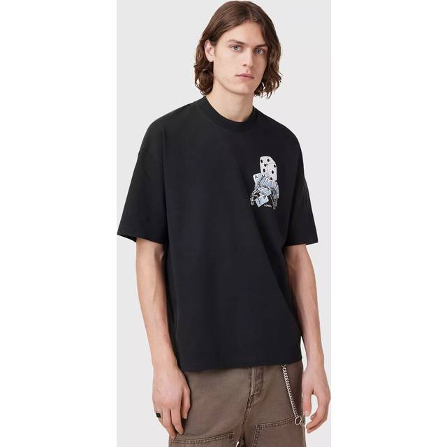 AllSaints Dealt Organic Cotton Regular Fit Short Sleeve Logo T-Shirt, Washed Black
