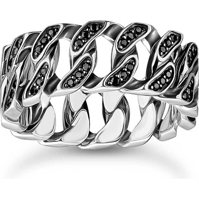 Thomas Sabo Silver wide ring with chain links and black stones black TR2501-643-11-56 - black/silver-coloured