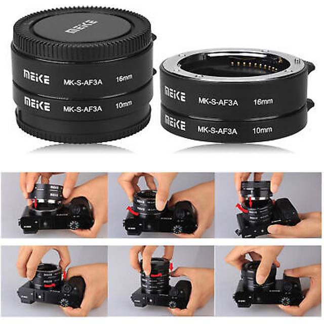 Meike mk-s-af3a 10mm+16mm macro extension tube ring adapter for sony e/fe nex5 6