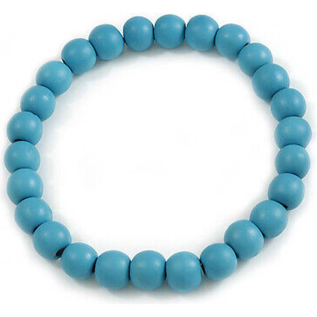 Chunky pastel blue round bead wood flex necklace - 44cm long