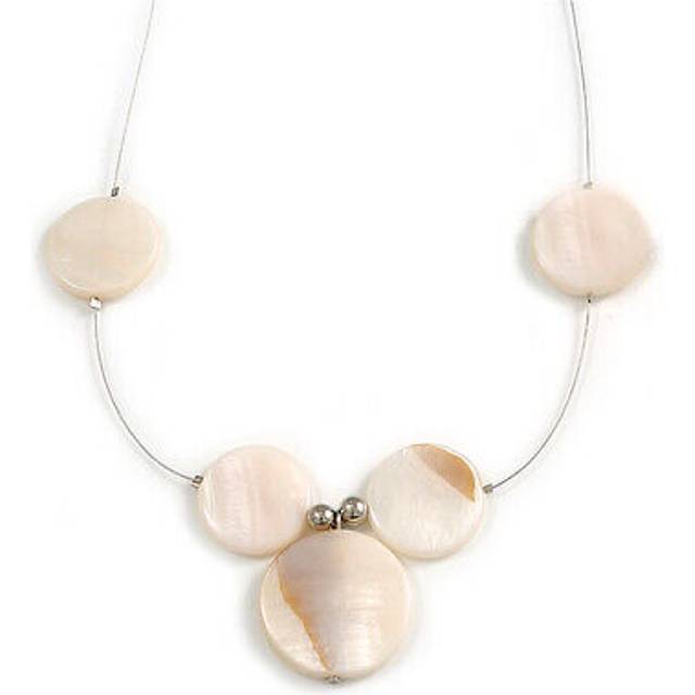 Delicate floating off white shell bead wire necklace in silver tone - 44cm l