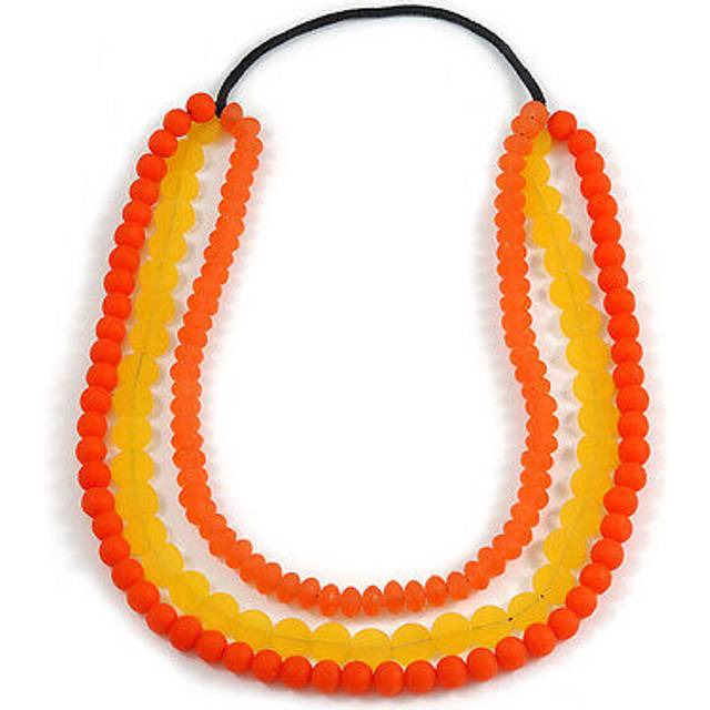 3 strand orange/ yellow resin bead black cord necklace - 80cm l - chunky
