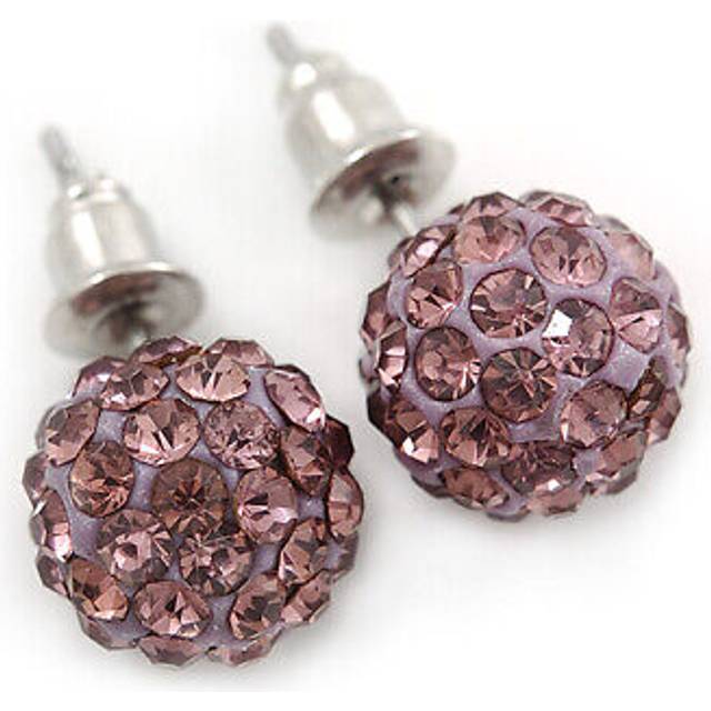 10mm amethyst crystal ball stud earrings in silver tone