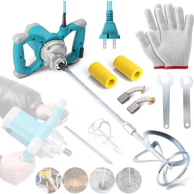 2600W Electric Concrete Mixer Portable Handheld Concrete Cement Mixer 6 Speeds Adjustable Mixing US Plug multicolour