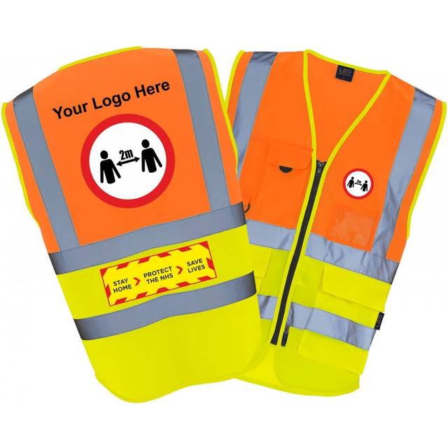 Gorilla Workwear Custom Logo / Social Distancing / Work Safe Class 2 Executive Hi Vis Vest COLOUR: Hi-Vis Orange, Size: 4XL