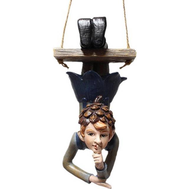 Resin Swing Fairy Statue Tree Hanging Ornament Swinging Figurine Decor for Outdoor Garden Courtyard