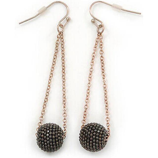 Black ball with gold tone chain drop earrings - 65mm l
