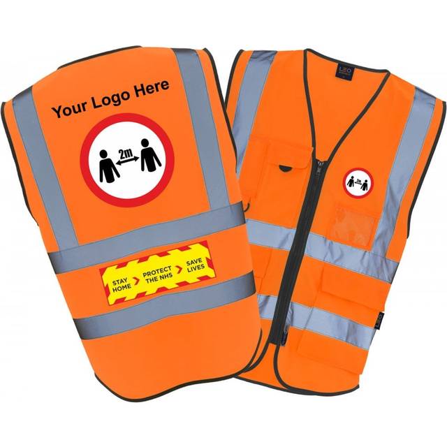 Gorilla Workwear Custom Logo / Social Distancing / Work Safe Class 2 Executive Hi Vis Vest COLOUR: Hi-Vis Orange, Size: 3XL