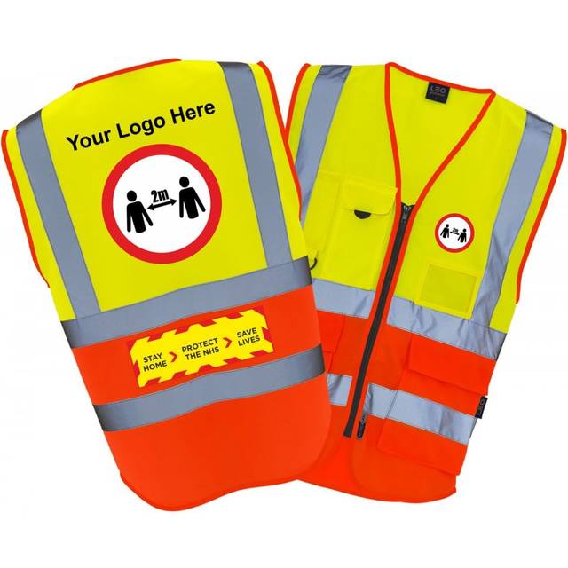 Gorilla Workwear Custom Logo / Social Distancing / Work Safe Class 2 Executive Hi Vis Vest COLOUR: Hi-Vis Yellow/Hi-Vis Red, Size: S