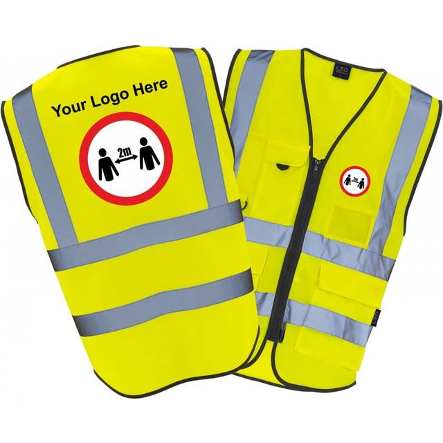 Gorilla Workwear Custom Logo / Social Distancing / Work Safe Class 2 Executive Hi Vis Vest COLOUR: Hi-Vis Yellow, Size: M