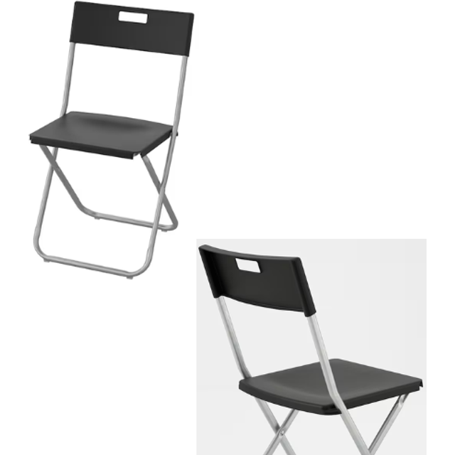 Ikea folding chair gunde black steel polypropylena plastic seat garden uk