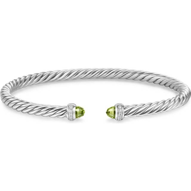 David Yurman - sterling silver Cablespira peridot and diamonds bracelet (4mm) - women - Peridot/Sterling Silver - M