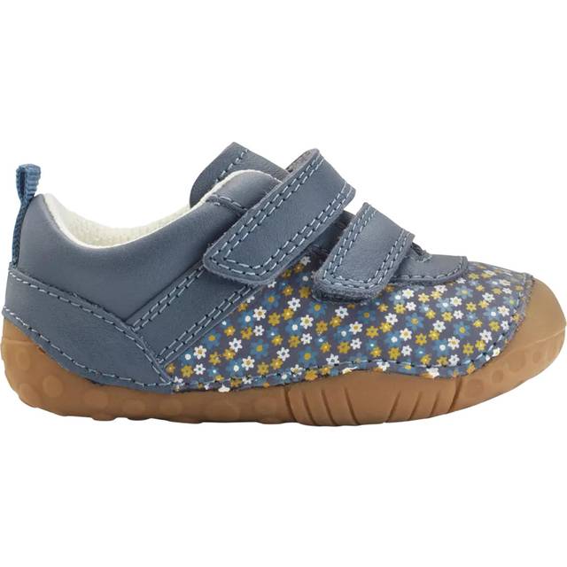 Little Smile, Denim blue leather/nubuck floral girls rip-tape pre-walkers - Pink