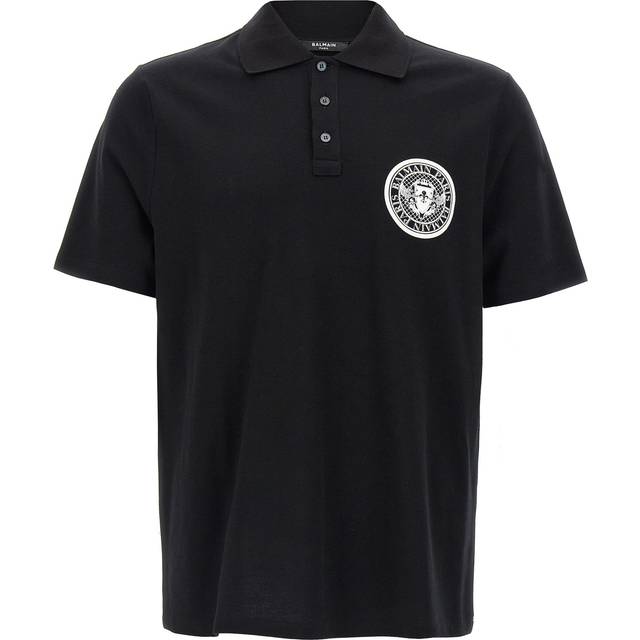 Balmain Black Cotton Coin Print Polo - EAB NOIR/BLANC - S