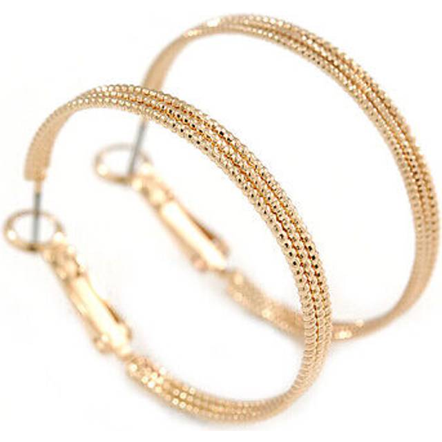 30mm textured triple hoop earrings in gold tone metal