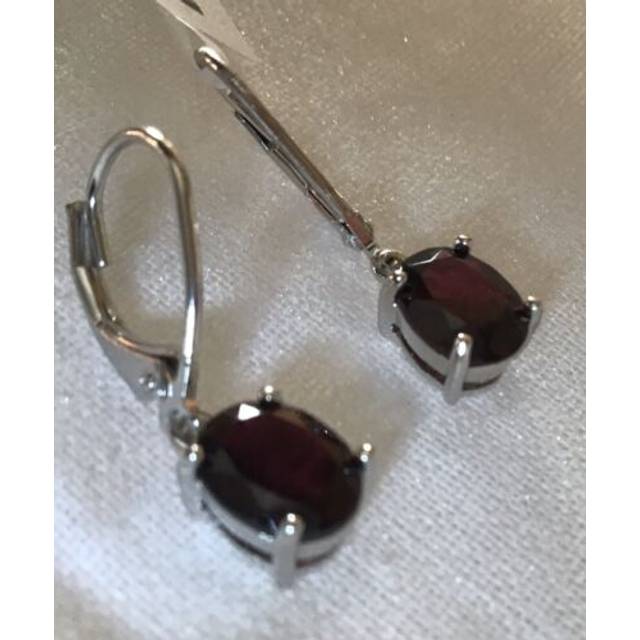 3 ct, rhodolite garnet earnings, lever back, in rhodium plated sterling silver