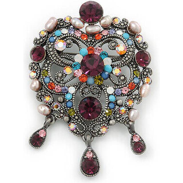 Vintage inspired multicoloured diamante freshwater pearl oval with dangles