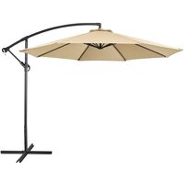10Ft Patio Offset Umbrella Outdoor Hanging Cantilever Umbrella with Crank & Cross Base, Tan - Yaheetech