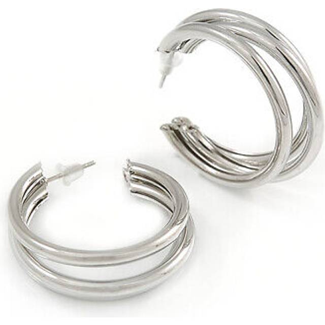 33mm medium triple hoop in polished silver tone