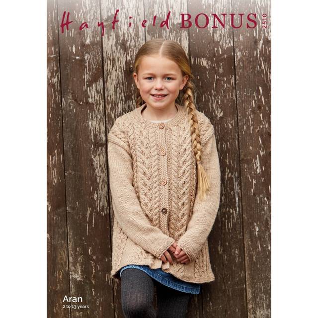 Hayfield bous aran knitting pattern - 2510 girl's coat / cardigan