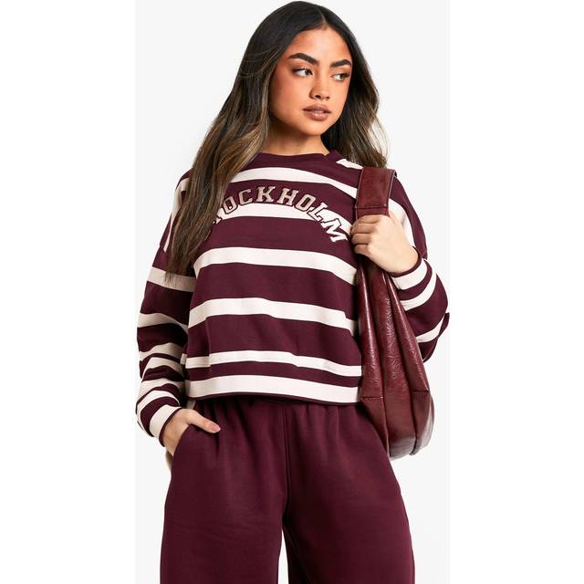 Womens Stockholm Striped Cropped Sweatshirt - Red - M
