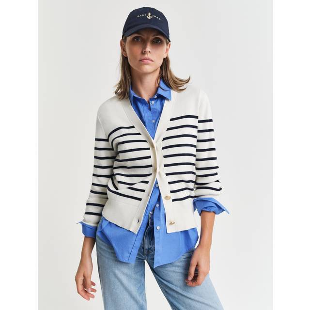 Gant Striped Cotton Cardigan Dam Koftor & Cardigans Stl. S - Från Magasin - Eggshell (S)