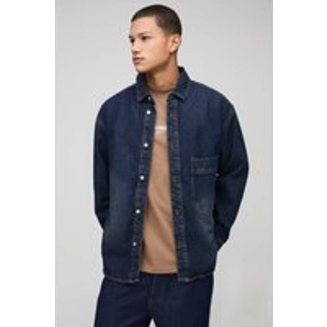 Oversized Rigid Antique Washed Denim Shirt - Grey - M