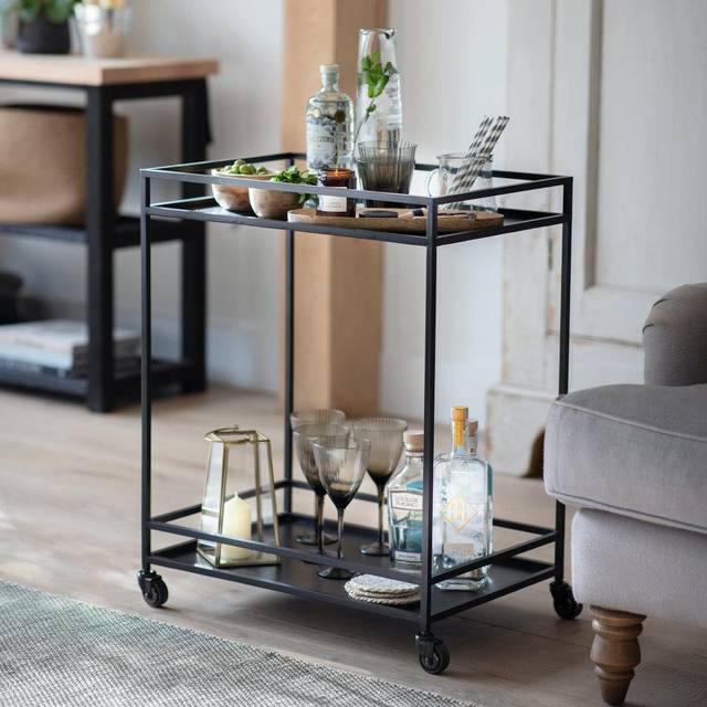 Garden Trading Portloe Drinks Trolley In Black - Steel
