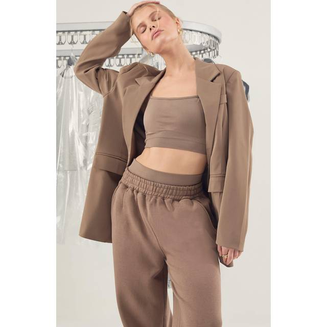 Womens Woven Open Back Tailored Blazer - Beige - 14