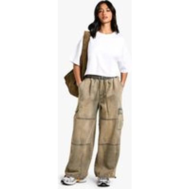 Womens Petite Vintage Wash Elasticated Waist Baggy Cargo Jeans - Blue - 12, Blue