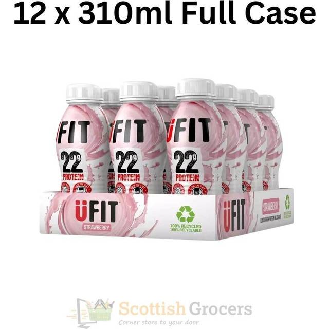Ufit strawberry 22g essential protein shake drink no added sugar pack 12 x 310ml