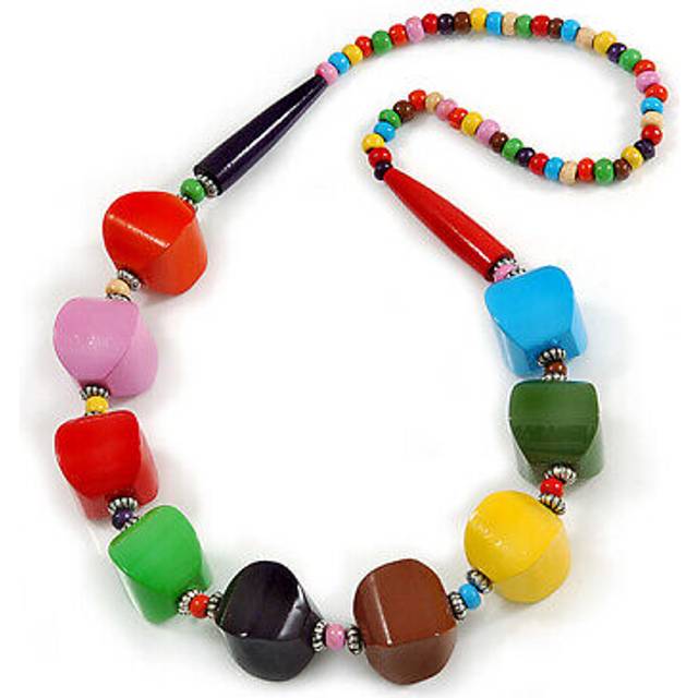 Chunky multicoloured wood bead necklace - 68cm l