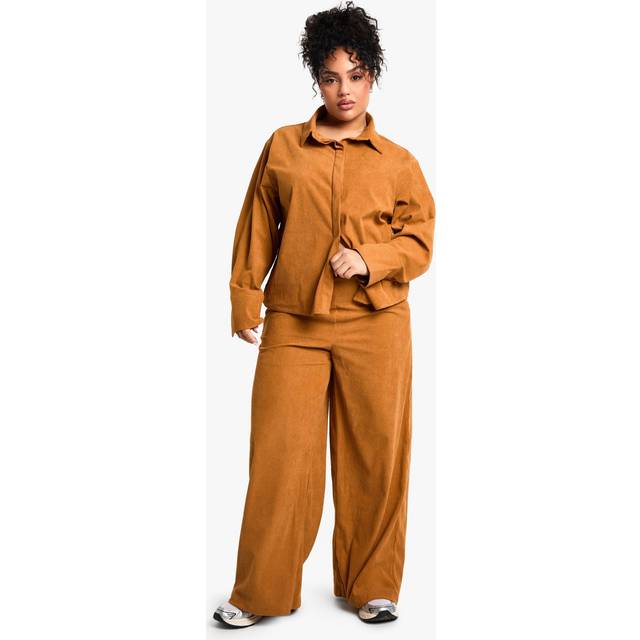 Womens Plus Elasticated Back Cord Wide Leg Trouser - Tan - 22