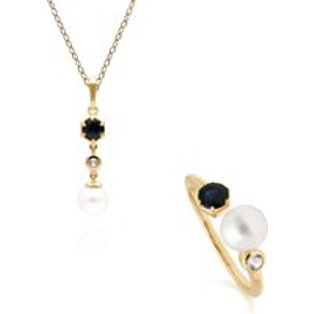 Modern Pearl, Sapphire & Topaz Ring & Pendant Set