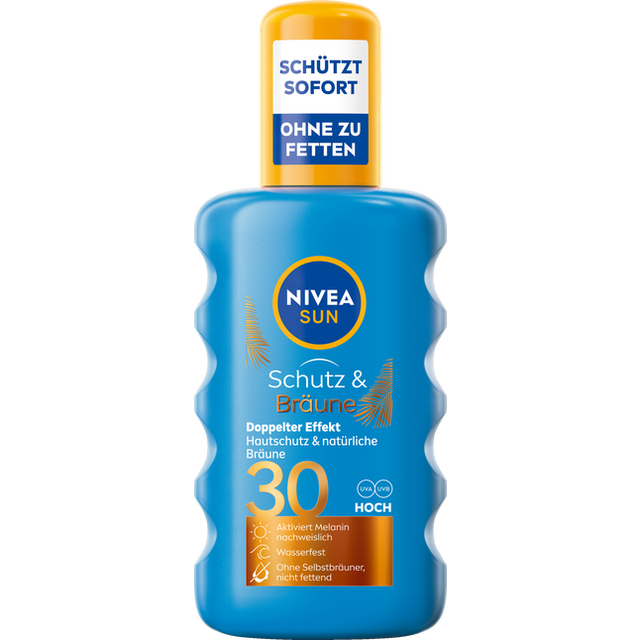 NIVEA SUN skydd och solbränna solspray SPF 30, solskyddsmedel med Pro-Melanin extrakt för jämn solbränna, omedelbart solskydd med UVA/UVB-filtersystem (200 ml)