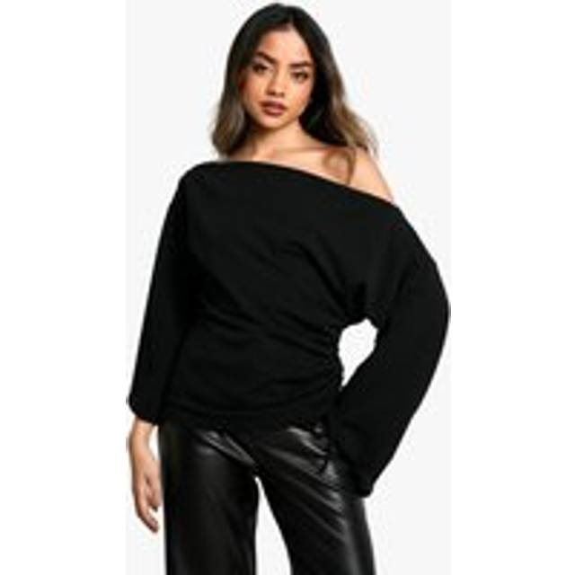 Womens Scuba Crepe Off Shoulder Wide Sleeve Blouse - Black - 14, Black