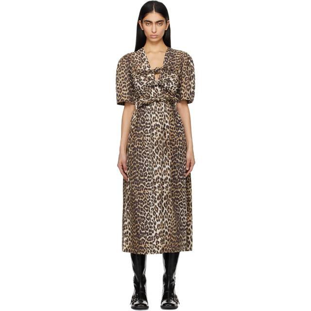 Ganni, Midi Dresses, female, Brown, S, Multicolour Dress for Women