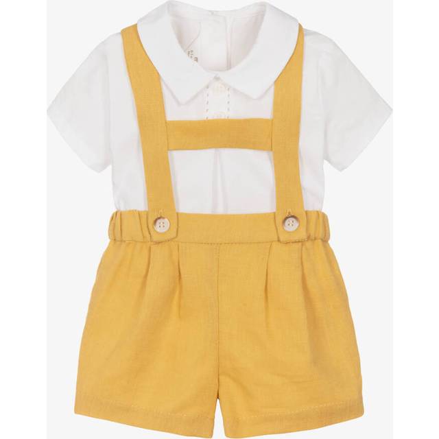 Mayoral Newborn Baby Boys White & Yellow Cotton & Linen Shorts Set - 2-4 month