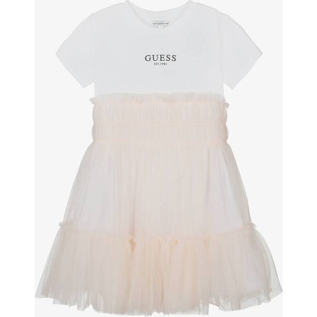 Pink Mixed Fabric Dress with Tiered Skirt