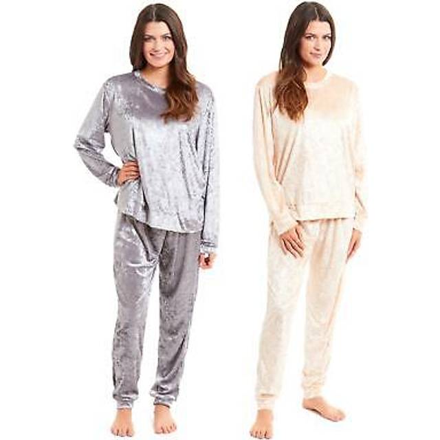 Luxurious Women's Soft Crushed Velvet Pyjama Set Comfortable Loungewear Stylish Nightwear with Elasticated Waistband Multiple Sizes Daisy Dreamer, SMALL | UK 8-10 / GOLD